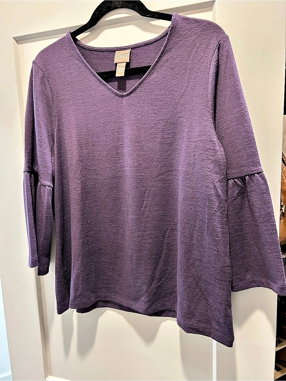 Chico's Purple Bell Sleeve Tunic Size 2 Like New